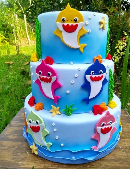 baby shark 2 tier cake
